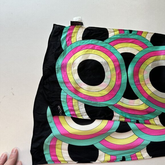 Echo Womens Neck Scarf  Retro Geometric Print Multicolor Black Pink Yellow - Picture 2 of 5